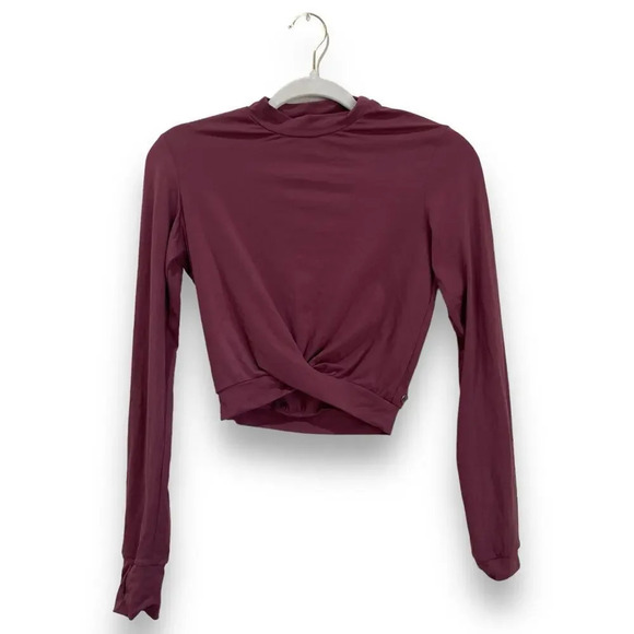 BUFFBUNNY Knotty and Nice Crop Top Burgundy Size Small Athletic Long Sleeve Wine - Picture 3 of 7